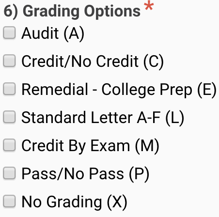 No grading options selected. 