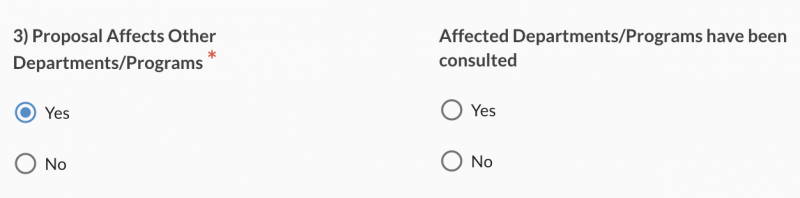 Yes is selected as an answer and showing the next question about other affected departments.